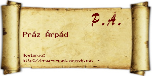 Práz Árpád névjegykártya